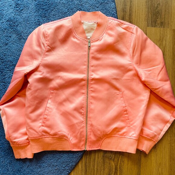 NWOT Pink Satin "Party Animal" Bomber Jacket Size Medium - Picture 2 of 4